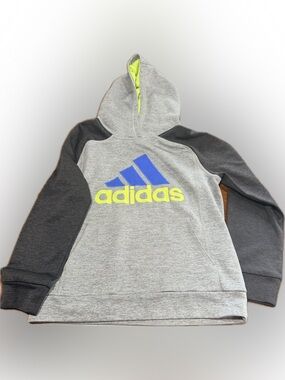 adidas Gray & Dark Gray Hoodie with Blue and Neon Yellow Logo